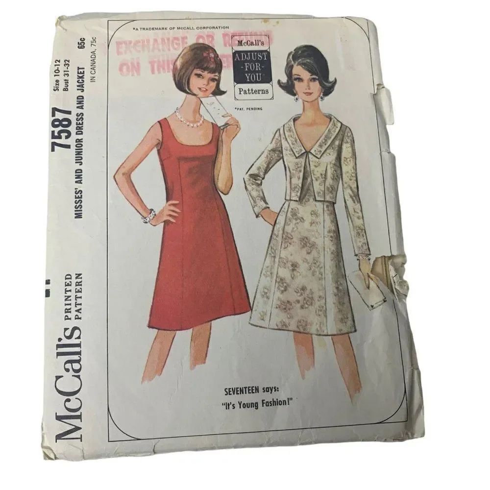 Vintage 60s McCalls 7587 Pattern Junior Misses 9-18 Sheath Dress Jacket Cut